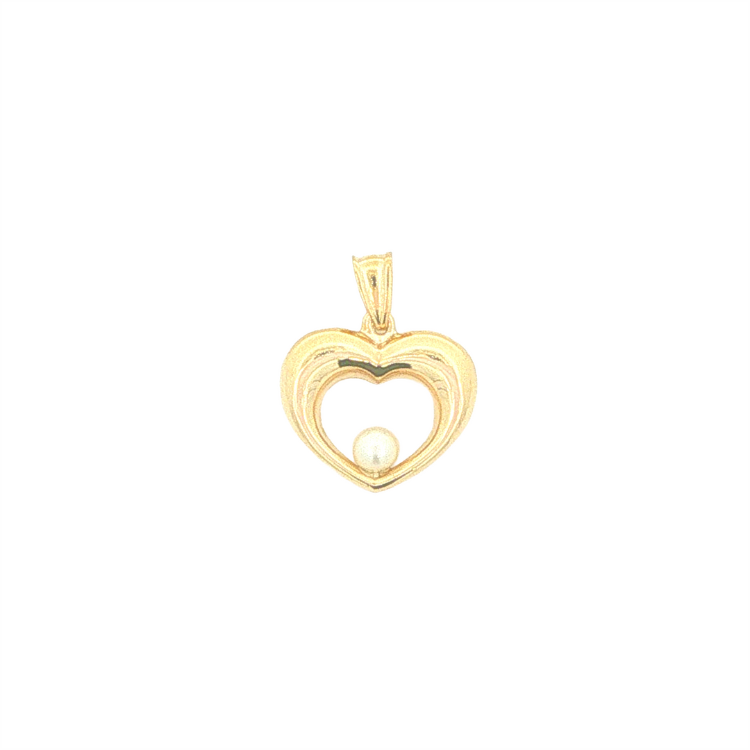 10KT Yellow Gold Puffed Heart with Freshwater Pearl Pendant