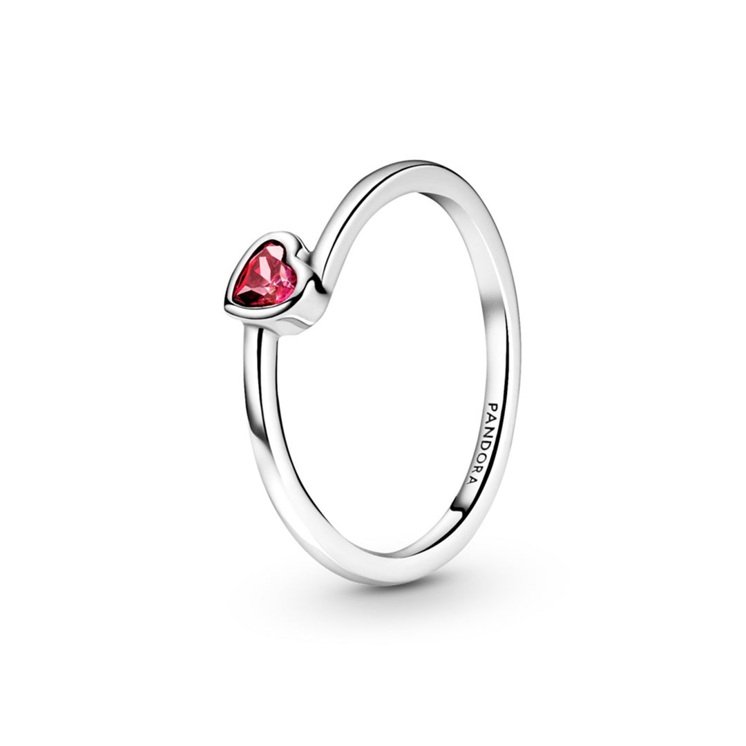 Heart sterling silver ring with red cubic zirconia
