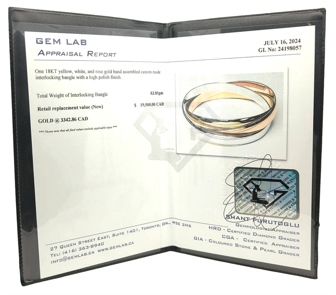 18KT Yellow, White and Rose Gold Estate Interlocking Bangle
