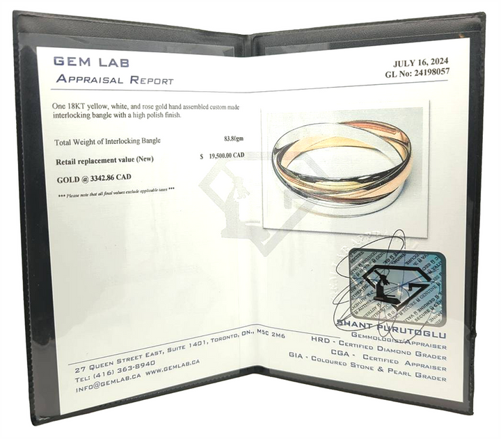 18KT Yellow, White and Rose Gold Estate Interlocking Bangle