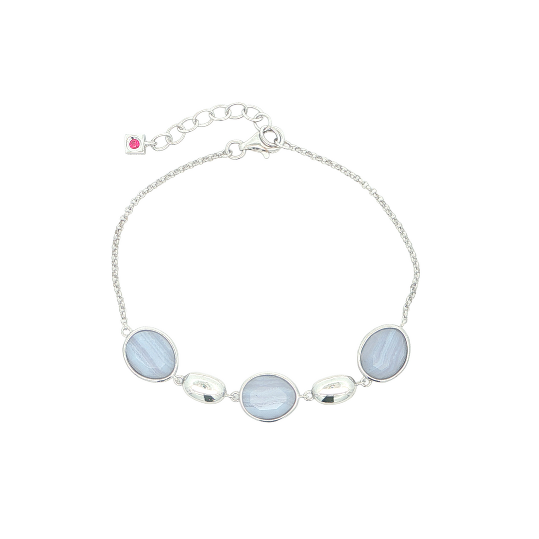 ELLE Sterling Silver "Riviere Gems" Blue Lace Agate Bracelet 6.75+1.25"