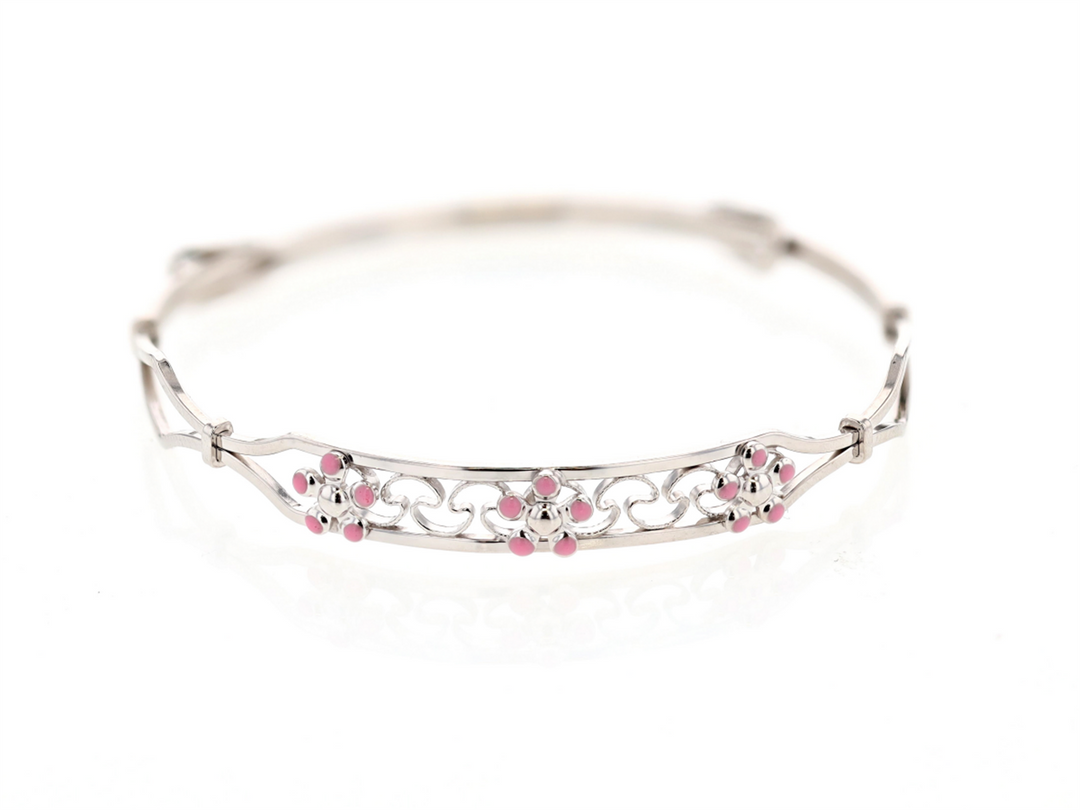 Sterling Silver Pink Flower Adjustable Children's Bracelet