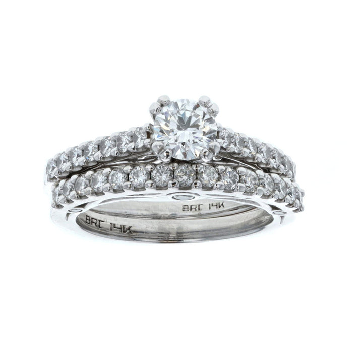 14KT White Gold 1.32ctw Diamond Estate Engagement Ring & Matching Band