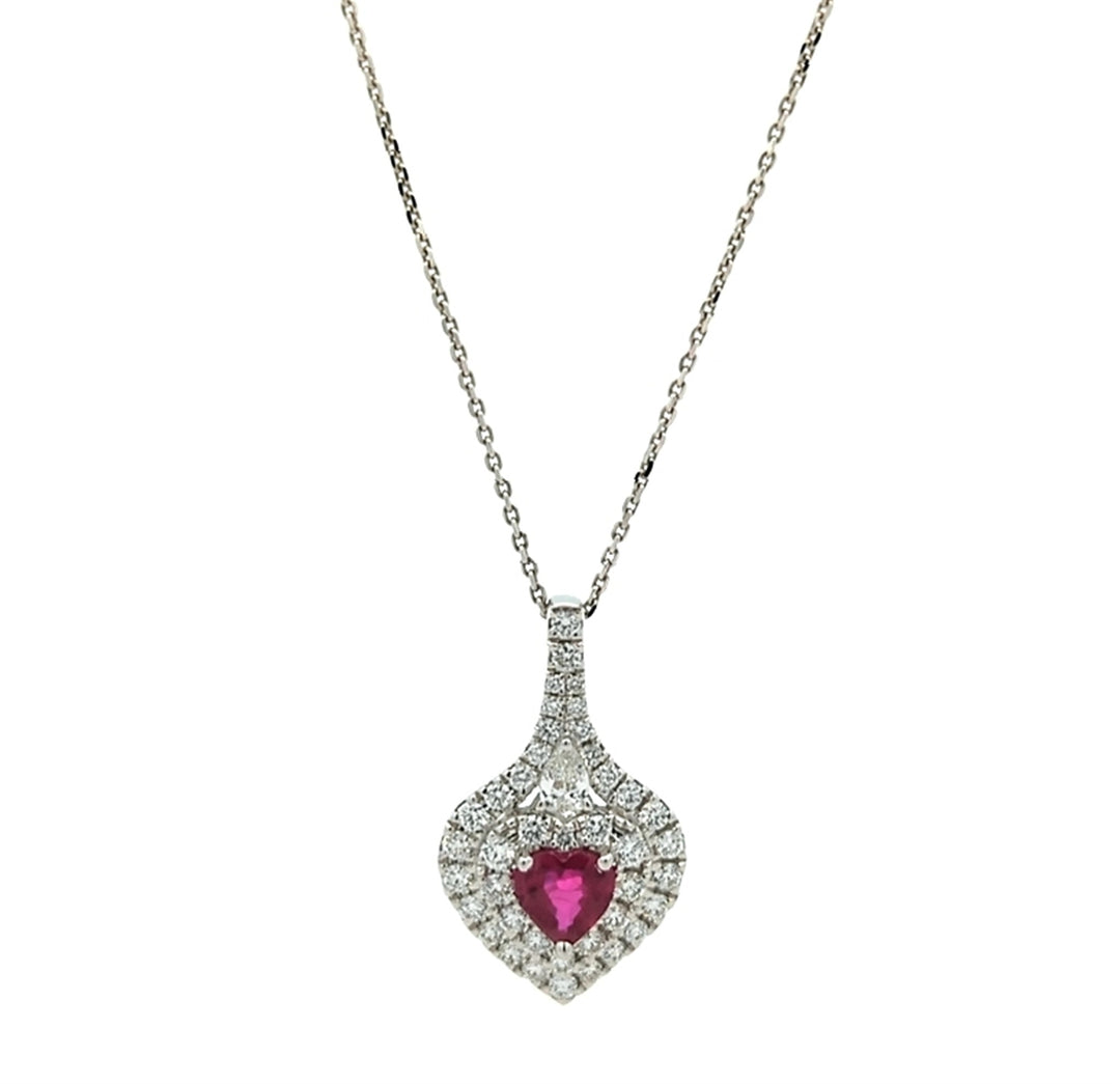 18KT White Gold Ruby and 0.60ctw Diamond 19" Necklace