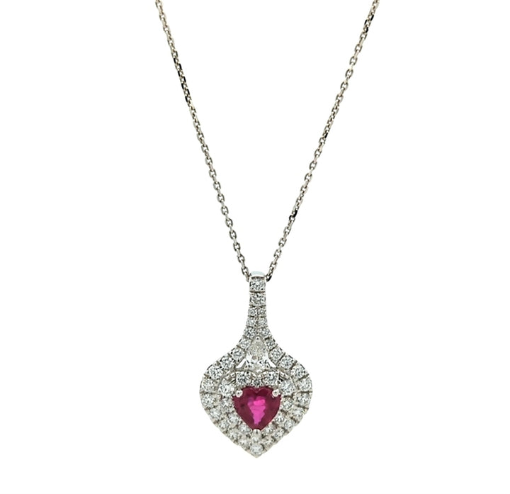 18KT White Gold Ruby and 0.60ctw Diamond 19" Necklace