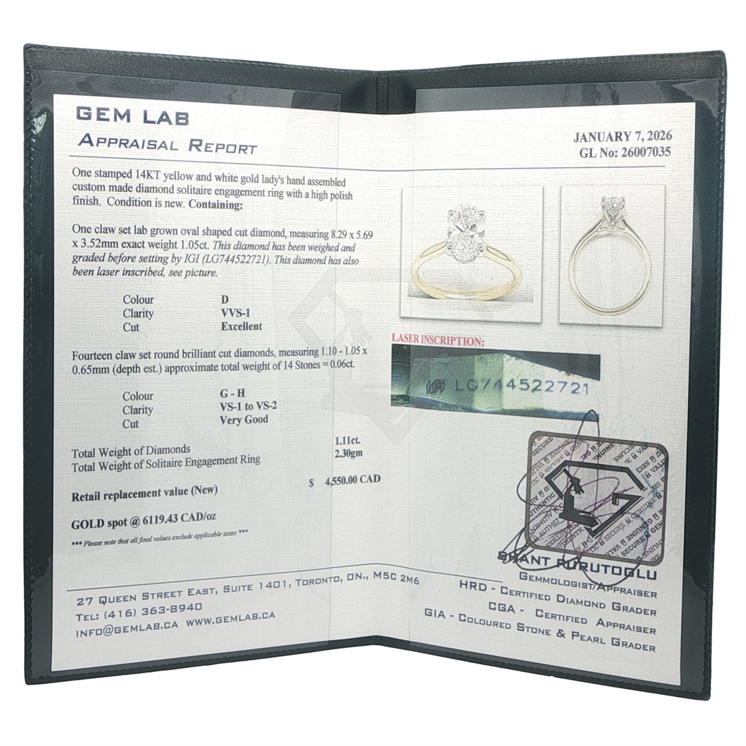 14KT Two-tone 1.11ctw Oval Lab Grown Solitaire Diamond Engagement Ring