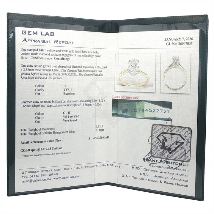 14KT Two-tone 1.11ctw Oval Lab Grown Solitaire Diamond Engagement Ring