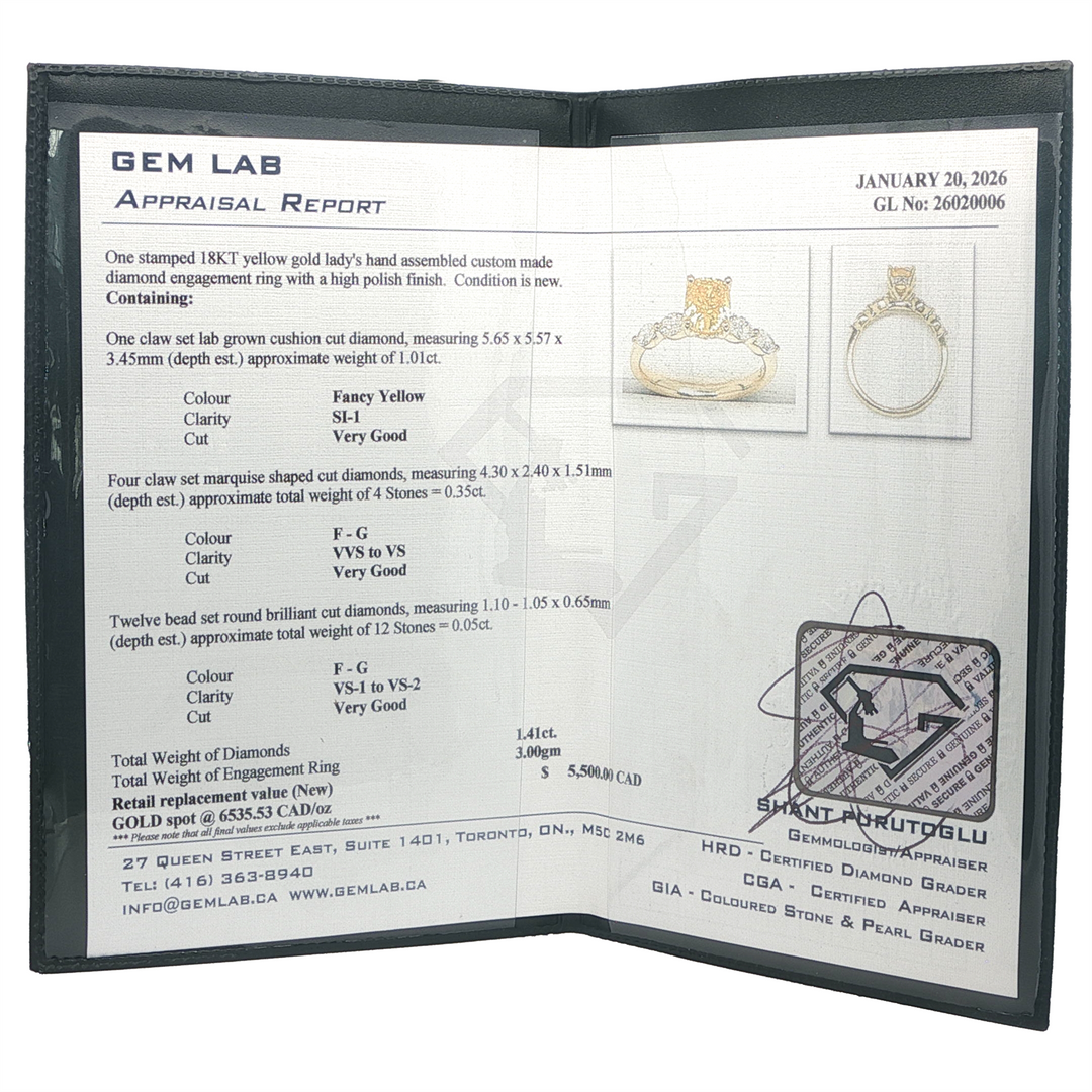 18K Yellow Gold 1.01ct Fancy Yellow Lab Grown Diamond Engagement Ring