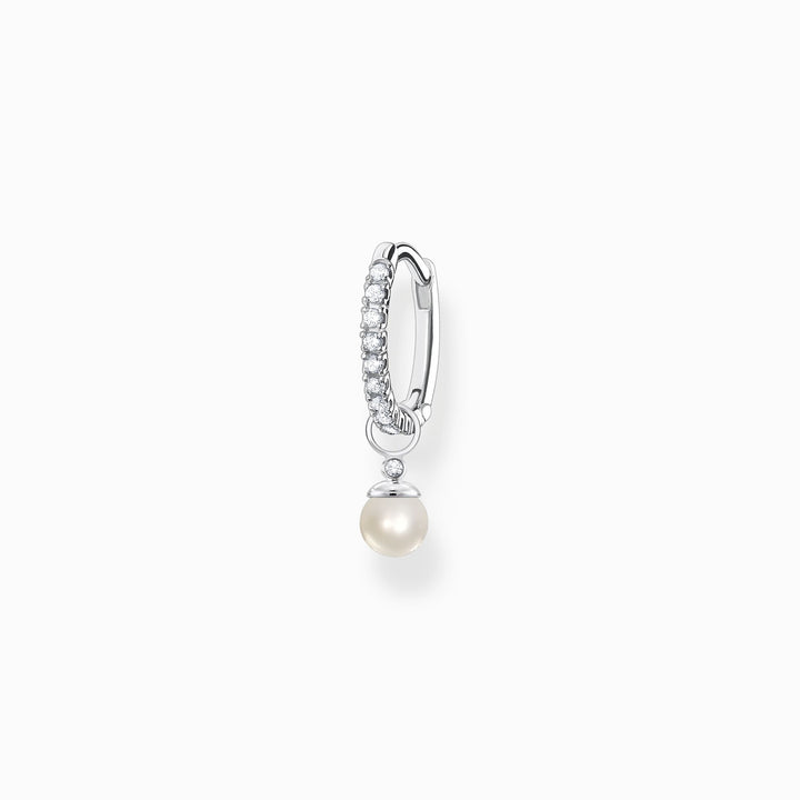Single Hoop Earring with Pearl Pendant, Silver