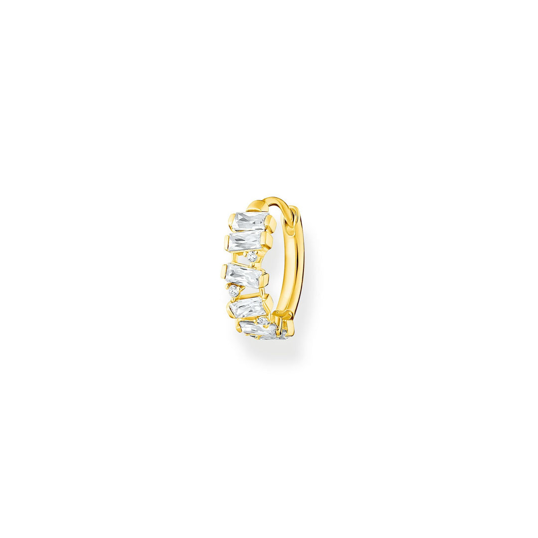 Hoop Earring White Stones Gold