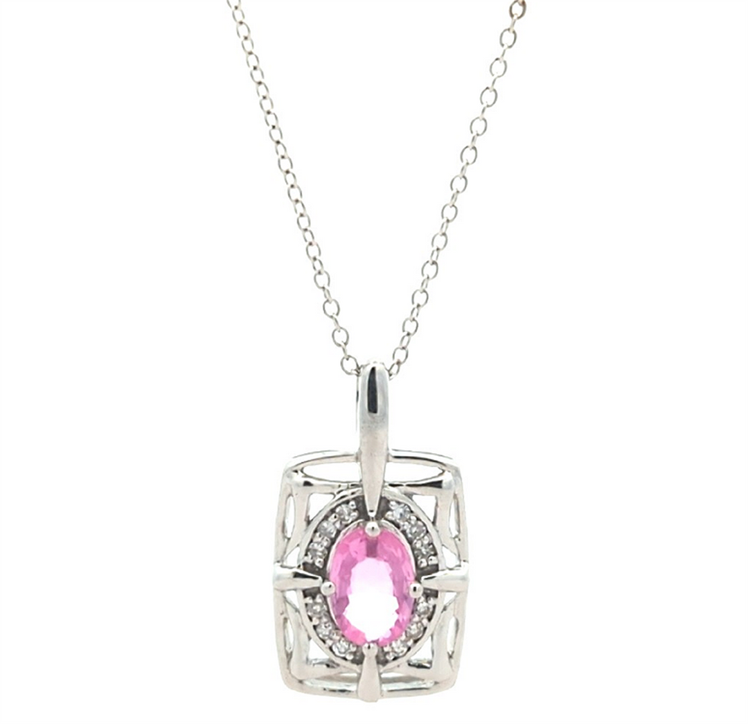 10KT White Gold Pink Sapphire and Diamond Necklace