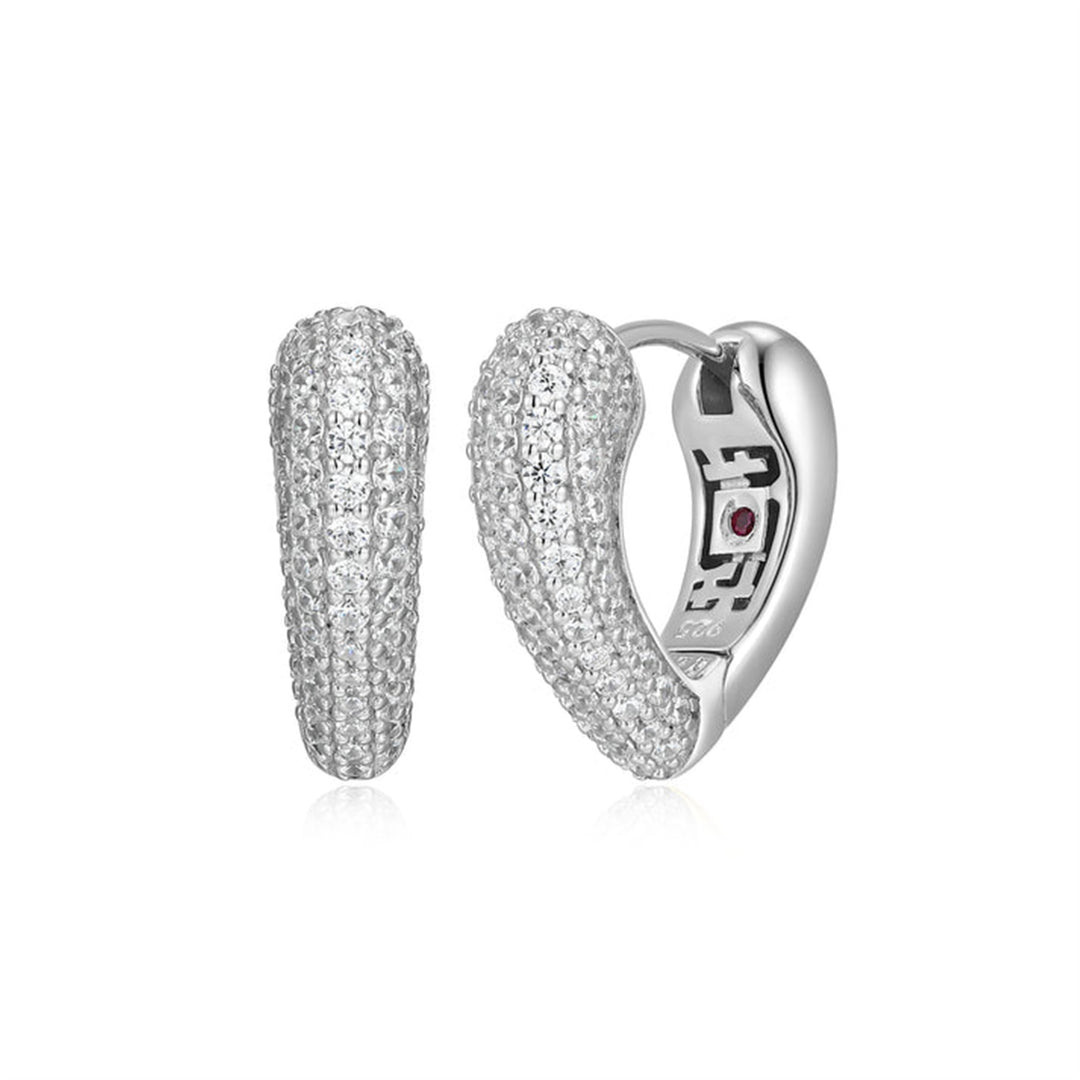 ELLE Sterling Silver Rhodium Plated CZ "Amour" Intertwined Heart Reversible Hoop Earrings