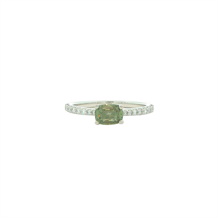 18KT White Gold Alexandrite and 0.18cttw Diamond Ring