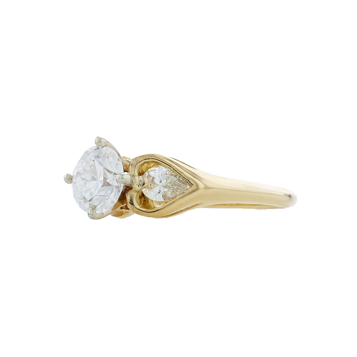 18KT Yellow and White Gold 1.02ct Lab Grown Round Brilliant Cut Diamond Engagement Ring with 0.30ct Natural Diamond Shoulder Accent