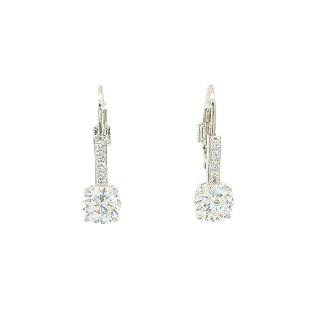 ELLE Sterling Silver Rhodium Plated "Duchess" Cubic Zirconia Leverback Earrings