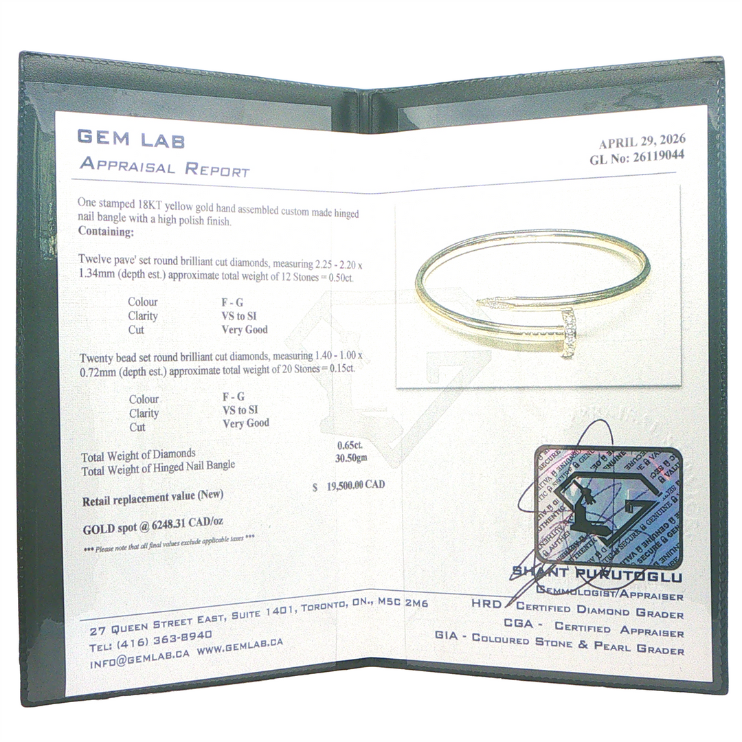 18K Yellow Gold 0.65tcw Diamond Nail Estate Bangle Bracelet