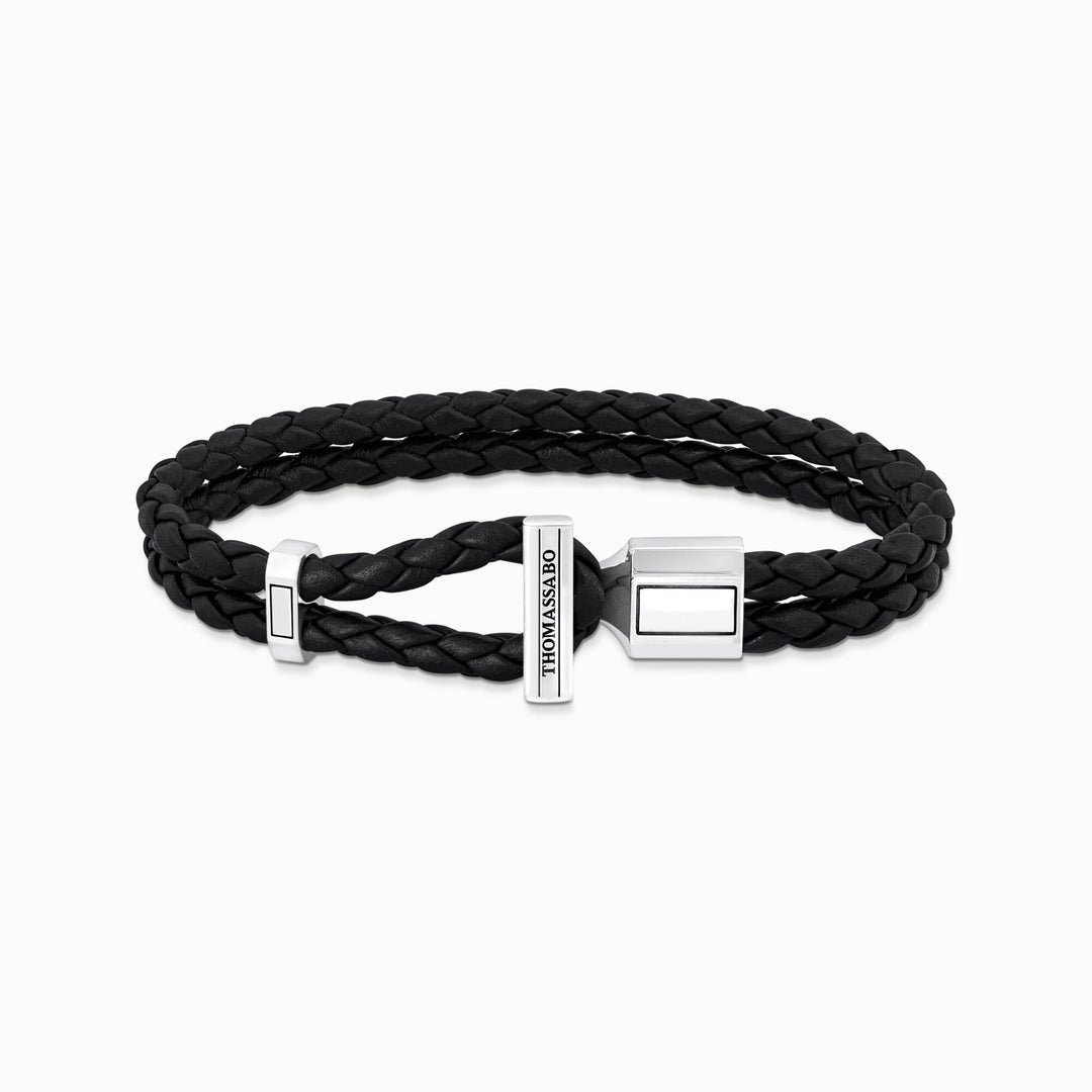 Thomas Sabo Sterling Silver Double Braided Black Leather Bracelet