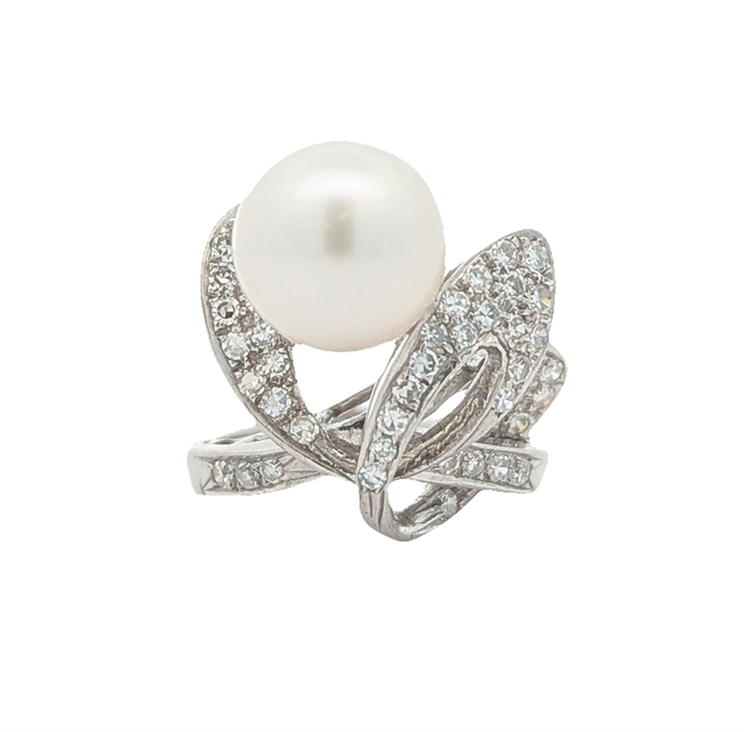 14KT White Gold Pearl and 0.60ctw Diamond Estate Ring