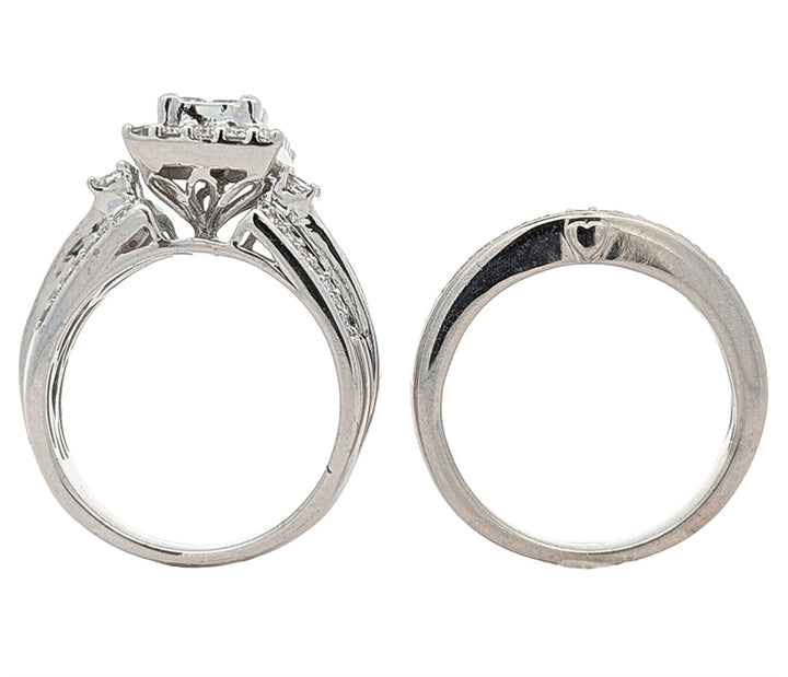 14KT White Gold 1.17ctw Diamond Estate Engagement Ring & Matching Band