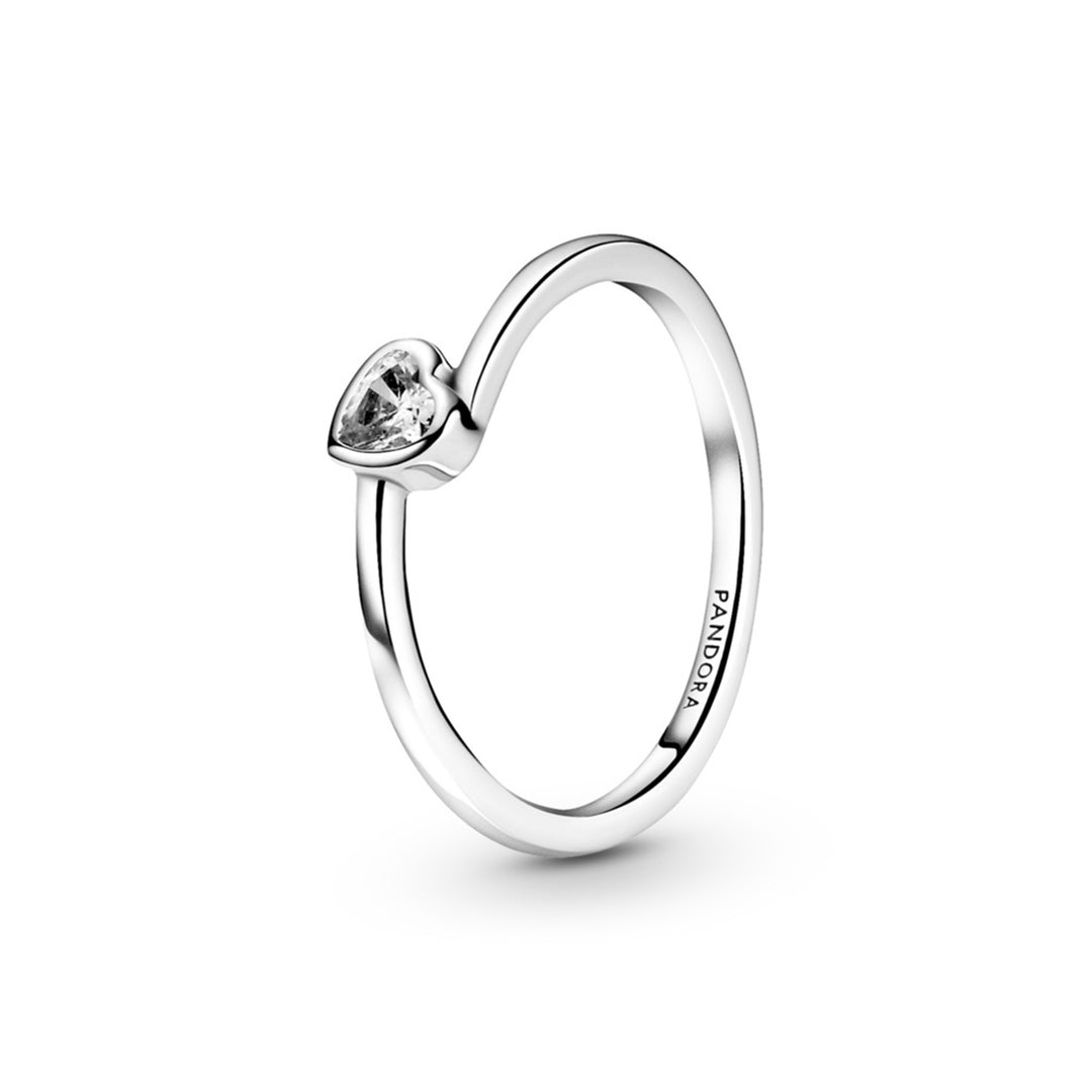 Heart sterling silver ring with clear cubic zirconia