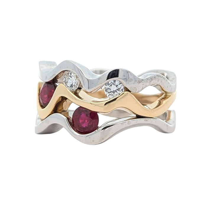18KT Yellow and White Gold Natural Ruby and 0.46ctw Diamond Estate Ring