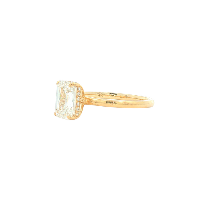 14KT Yellow Gold 2.11ctw Lab Grown Emerald Cut Diamond Engagment Ring with Hidden Halo