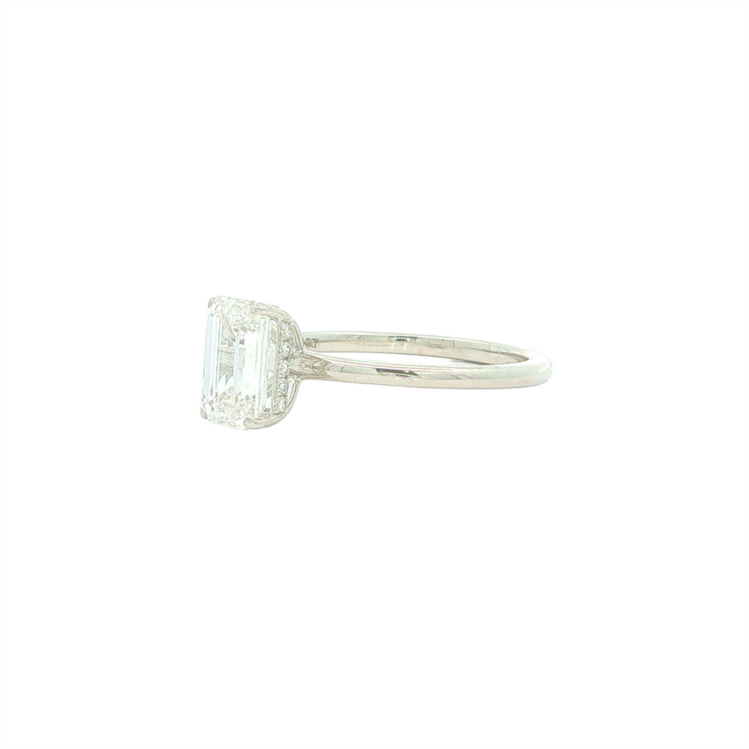 14KT White Gold 1.61ctw Lab Grown Emerald Cut Diamond Engagment Ring with Hidden Halo