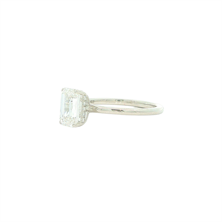 14KT White Gold 1.61ctw Lab Grown Emerald Cut Diamond Engagment Ring with Hidden Halo