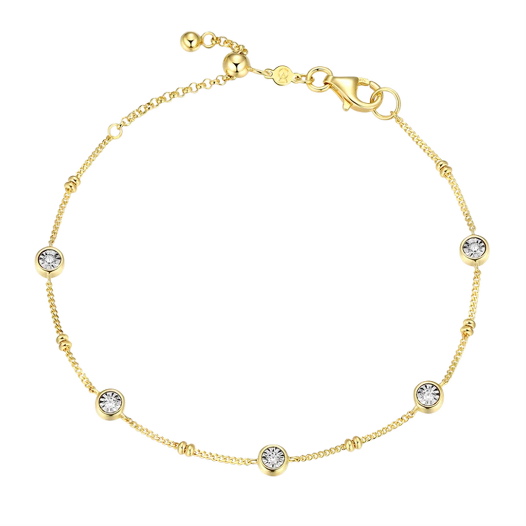 M. by MONTE LUNA Sterling Silver Gold Plated 0.105ctw Lab Grown Diamond and Bead Station Bolo Bracelet 6.5 + 1"