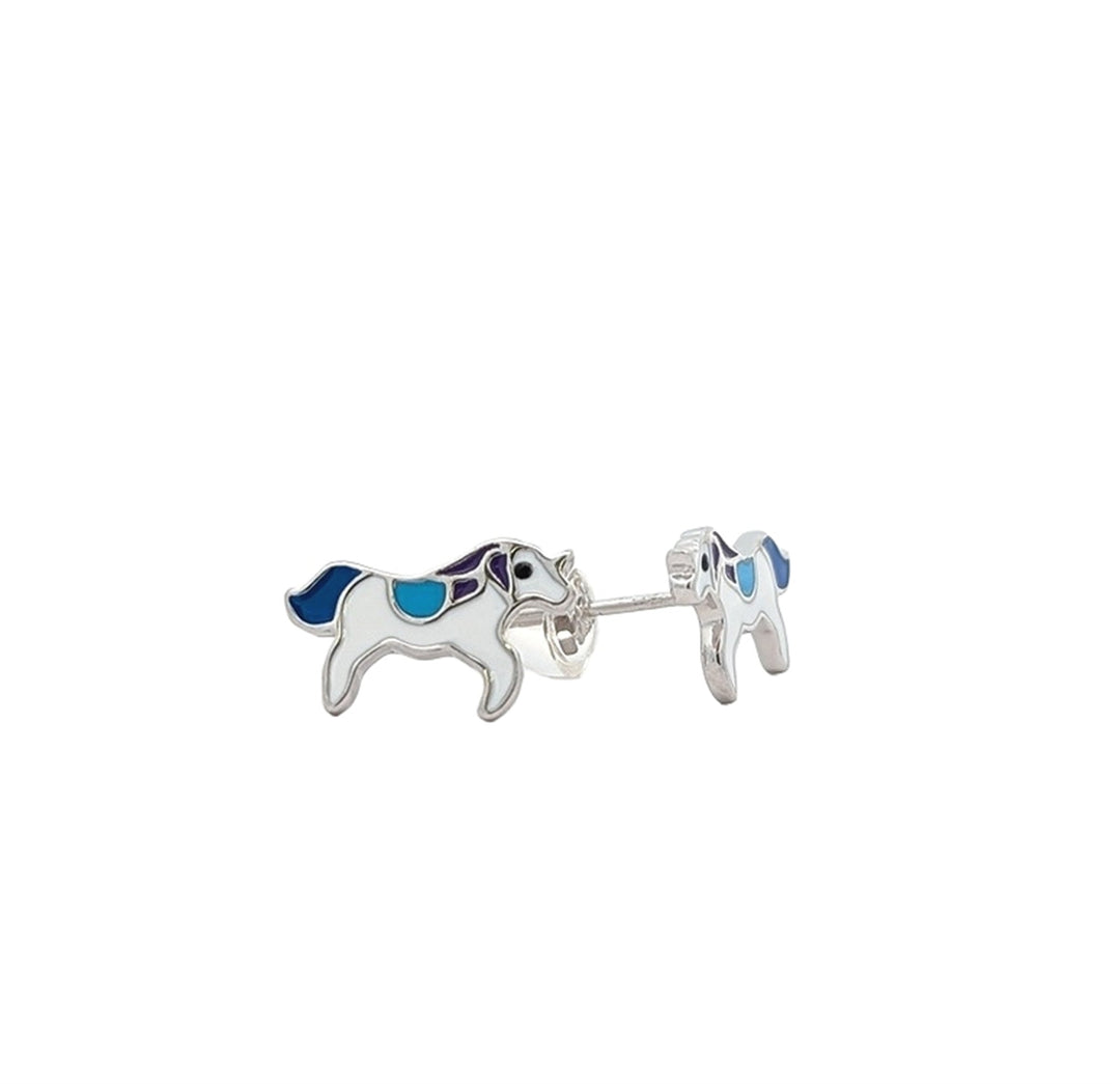 Sterling Silver Enamel White Unicorn Stud Earrings