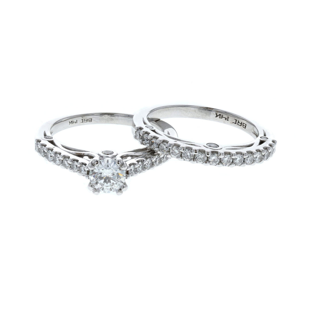 14KT White Gold 1.32ctw Diamond Estate Engagement Ring & Matching Band