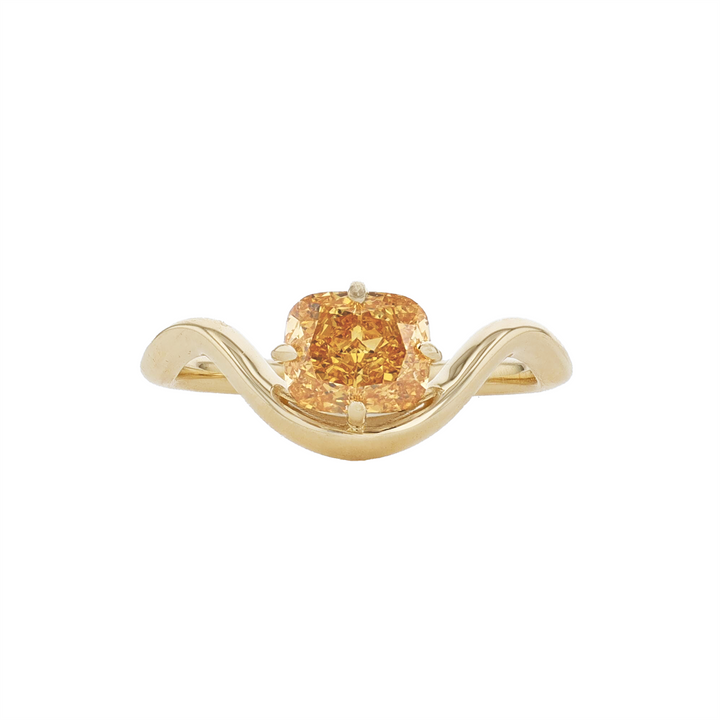 HARMONY CUSTOM 14KT Yellow Gold 1.10ct Lab Grown Fancy Orange Yellow Cushion Cut Solitaire Diamond Ring