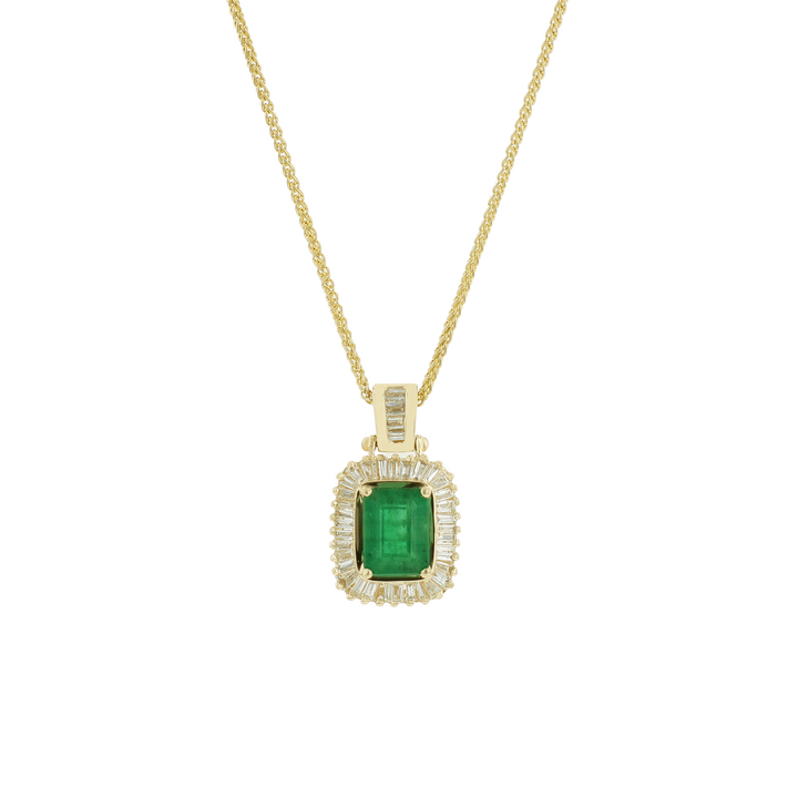 14KT Yellow Gold Emerald Cut Emerald & 0.65cttw Diamond Estate Pendant with Chain 18"
