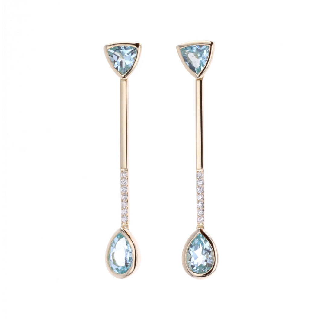 14KT Yellow Gold Blue Topaz and 0.10ctw Diamond Earrings