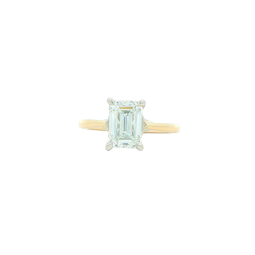 14KT Yellow and White Gold 2cttw Lab Grown Emerald Cut Diamond Engagement Ring