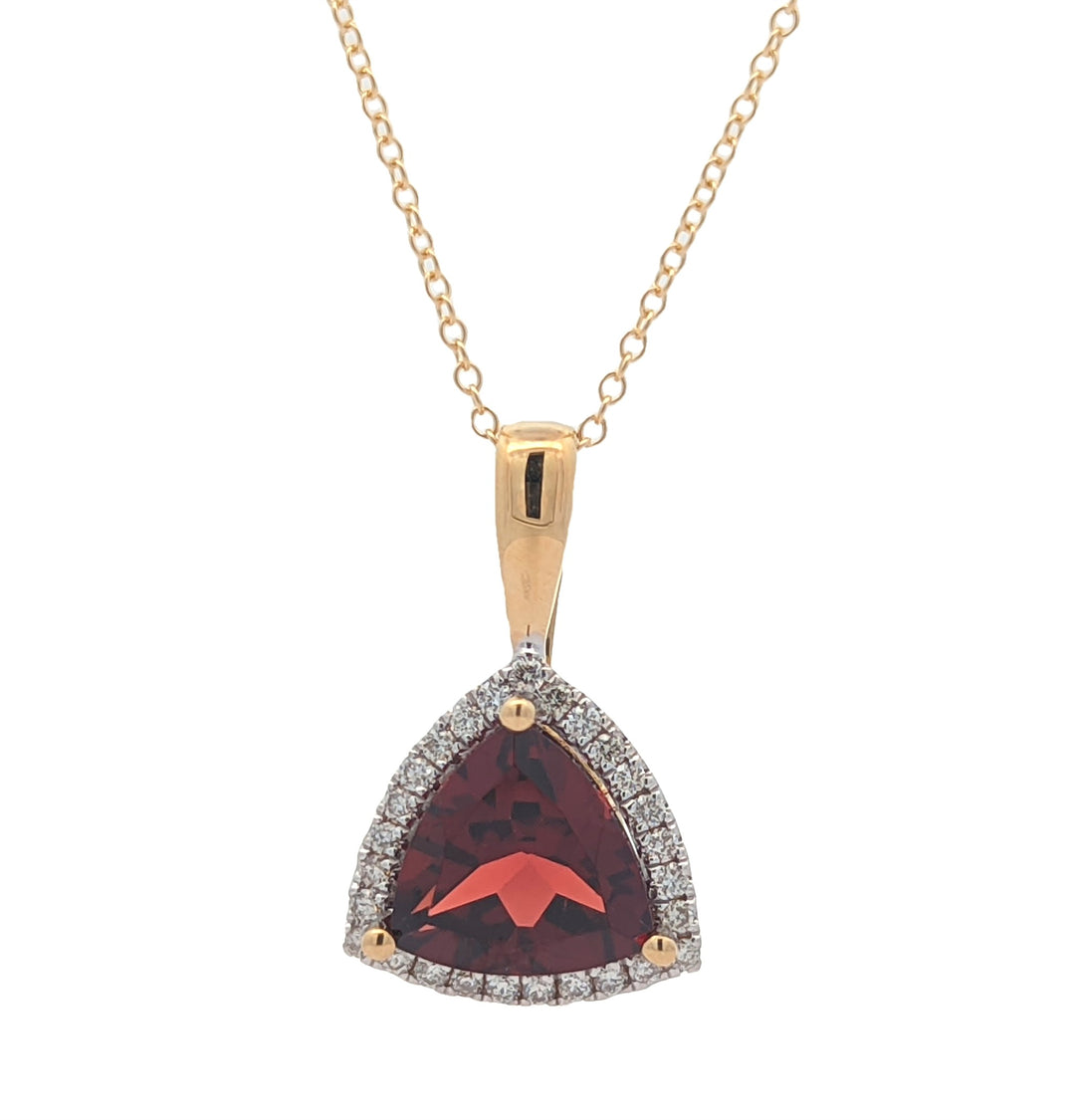 10KT Yellow Gold Garnet and 0.135ctw Diamond 18" Necklace