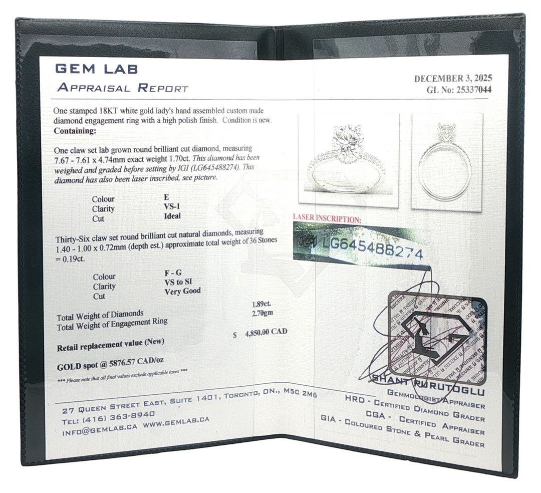 18KT White Gold 1.89ctw Lab Grown Diamond Engagement Ring