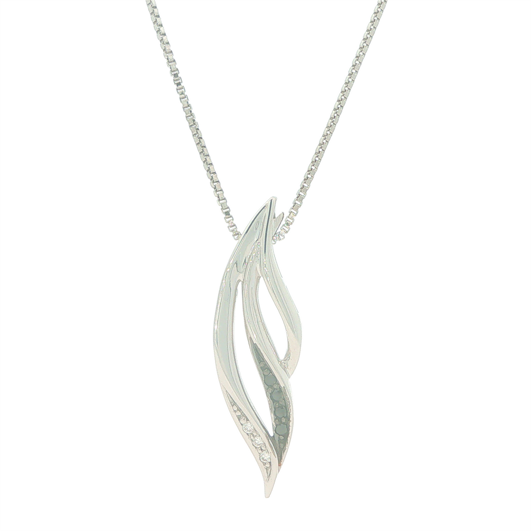 Sterling Silver 0.09cttw Black Diamond Leaf Pendant Necklace 18"