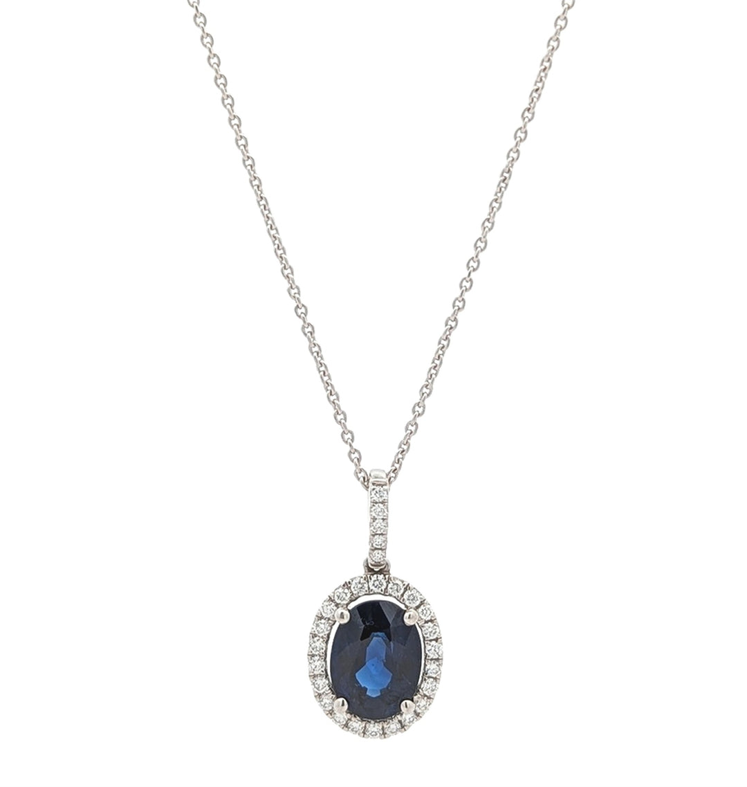 18KT White Gold Sapphire and 0.14ctw Diamond 18" Necklace