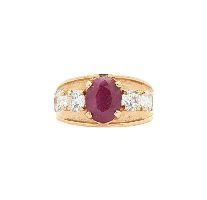 14KT Yellow Gold Glass Filled Ruby and CZ Estate Ring