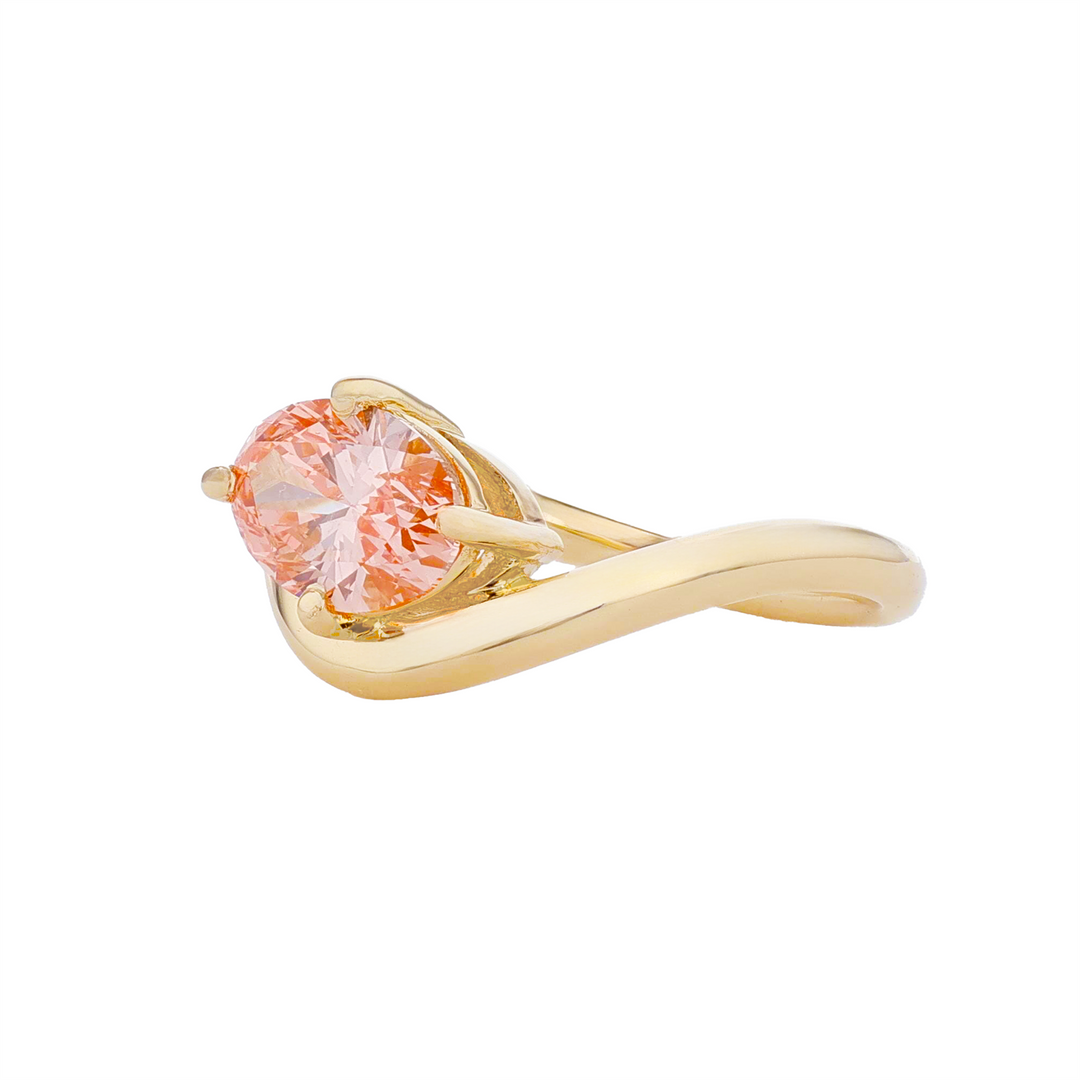 HARMONY CUSTOM 14KT Yellow Gold 1.54ct Lab Grown Fancy Orangy Pink Oval Cut Solitaire Diamond Ring