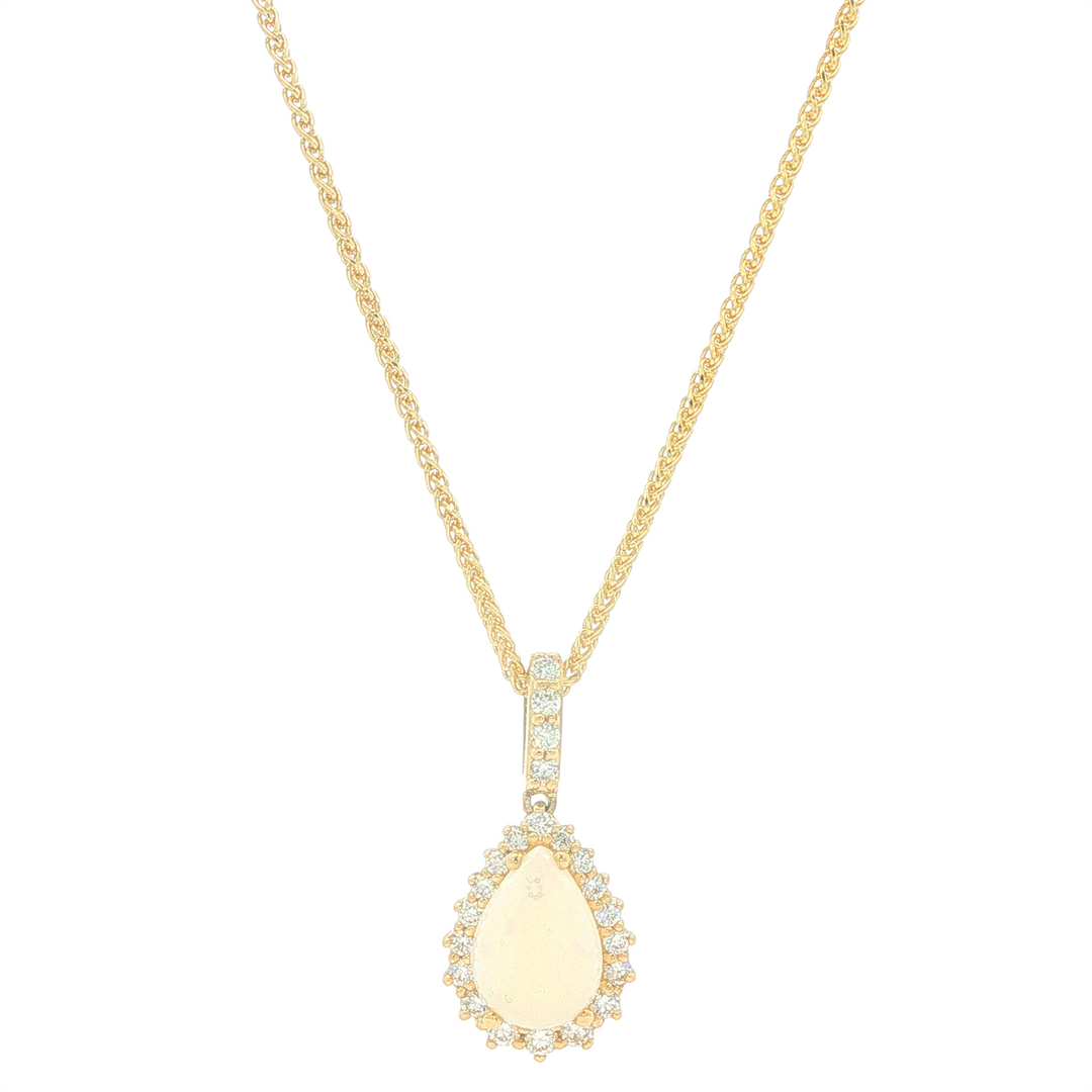 14KT Yellow Gold 0.32cttw Diamond and Opal Pendant Necklace 18"