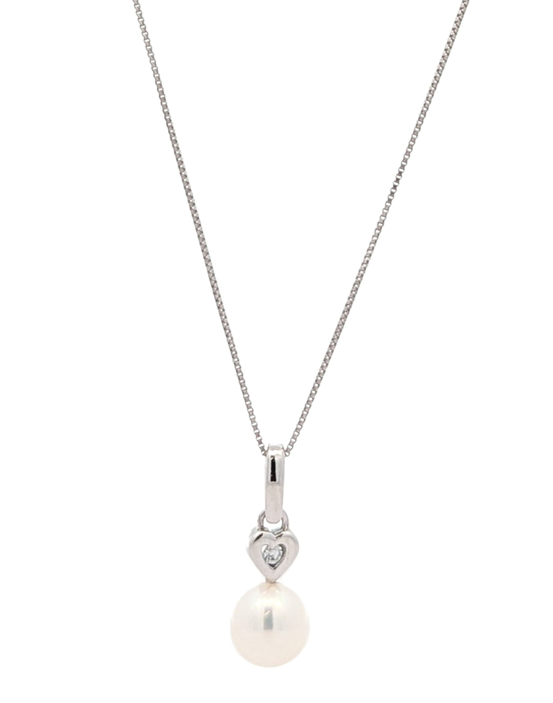 10KT White Gold Pearl and 0.015ctw Diamond Necklace