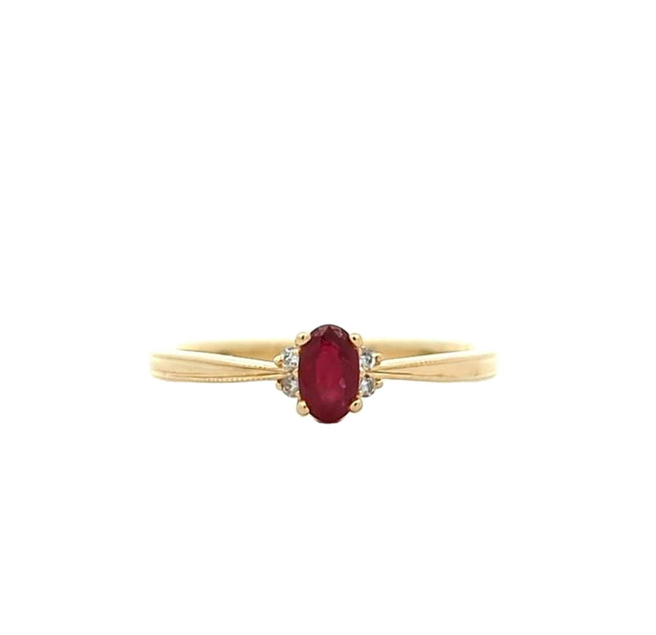 10KT Yellow Gold Ruby and 0.03ctw Diamond Ring