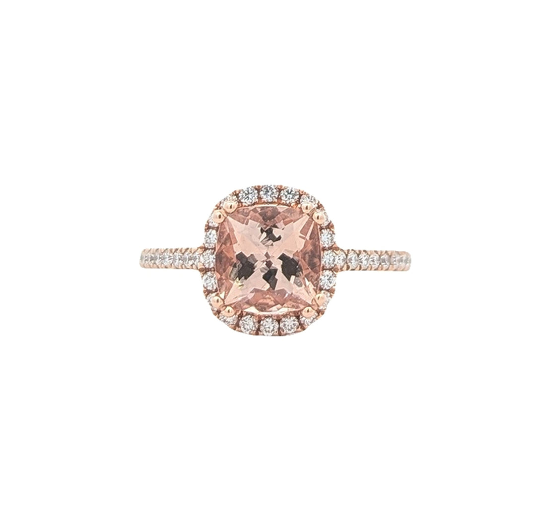 14KT Rose Gold Morganite and 0.30ctw Diamond Ring