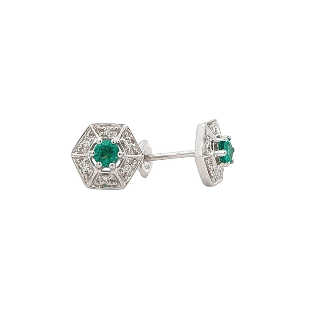 10KT White Gold Emerald and Diamond Earrings