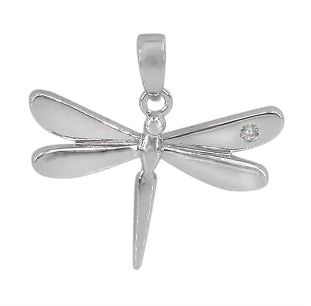 Sterling Siver with Rhodium and Cubic Zirconia 15x19mm Dragonfly Pendant