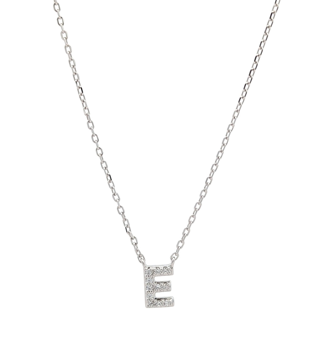 REIGN Sterling Silver Cubic Zirconia "E" 18" Necklace