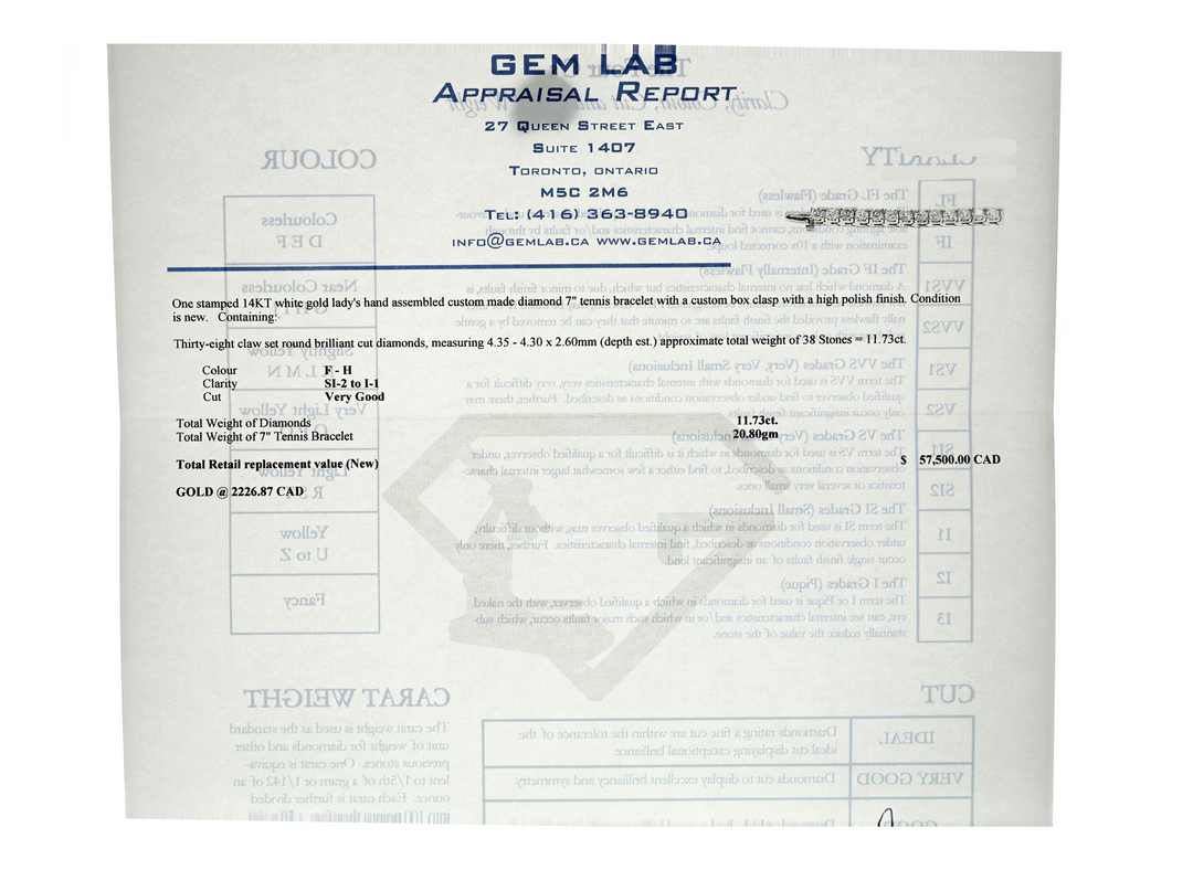 14KT White Gold 11.73ctw Diamond 7" Estate Tennis Bracelet