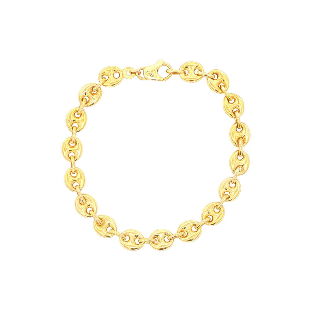 10KT Yellow Gold Puffed Mariner Link Bracelet 7.5"